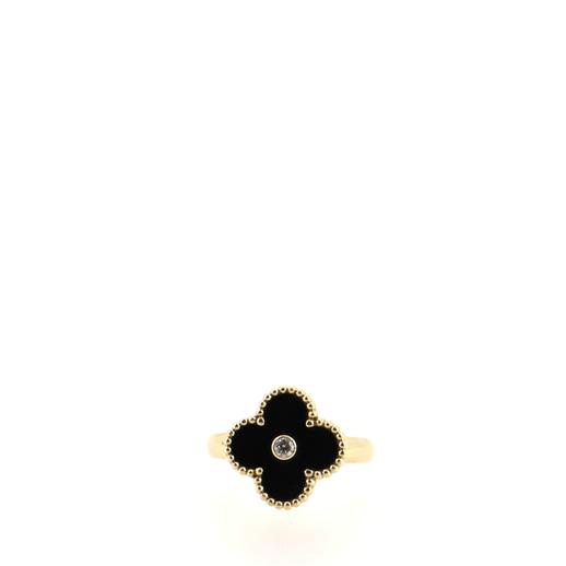 Vintage Alhambra Ring 18K Yellow Gold and Onyx with Diamond