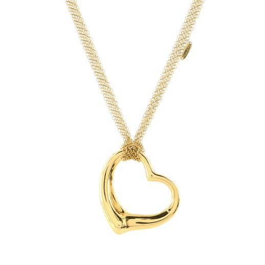 Elsa Peretti Open Heart Mesh Pendant Necklace 18K Yellow Gold 36mm