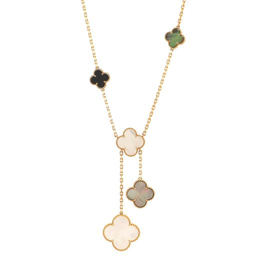 Magic Alhambra 6 Motif Necklace 18K Yellow Gold and Mother of Pearl with Onyx