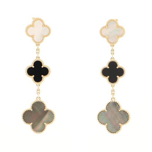 Magic Alhambra 3 Motifs Earrings 18K Yellow Gold with Mother of Pearl and Onyx