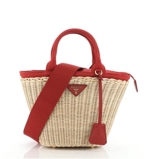 Prada Convertible Basket Bag Wicker with Canvas