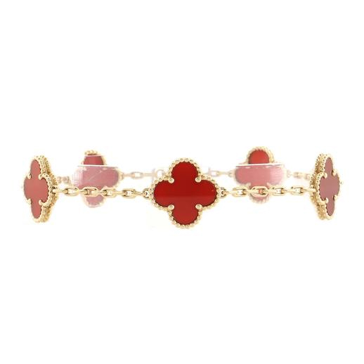 Vintage Alhambra 5 Motifs Bracelet 18K Yellow Gold and Carnelian 