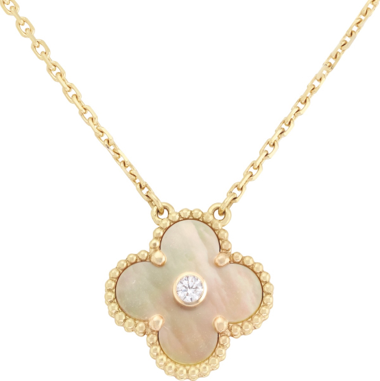 Van Cleef & Arpels Sweet Alhambra Mother of Pearl 18kt Yellow Gold Mini  Pendant Chain Necklace Van Cleef & Arpels