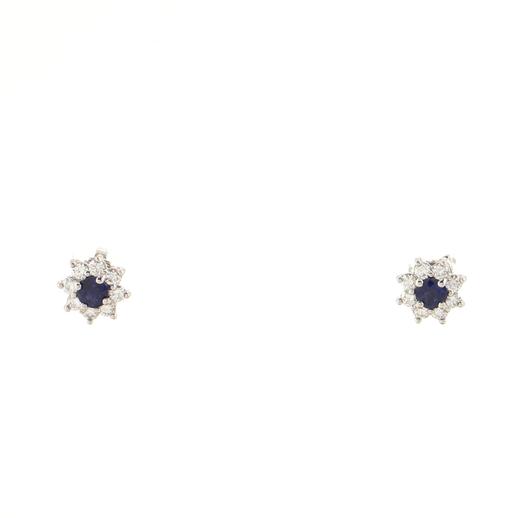 Tiffany & Co. Flower Stud Platinum Earrings with Blue Sapphire and Diamonds