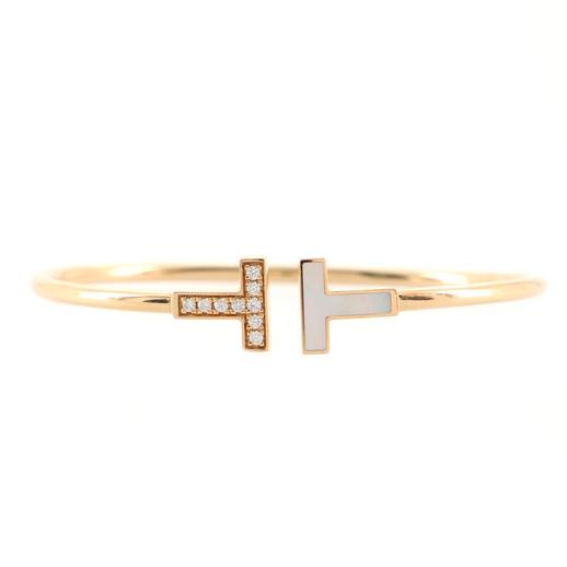 Wire Bracelet in 18K Rose Gold with Diamonds and Mother Of Pearl