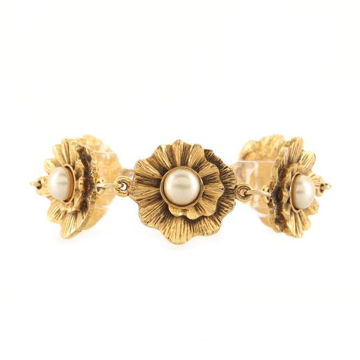 Chanel Vintage Flower Charm Bracelet Metal with Pearls