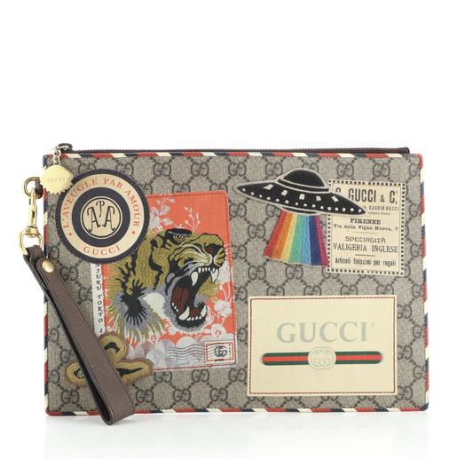 Gucci Courrier Pouch GG Coated Canvas with Appliqués