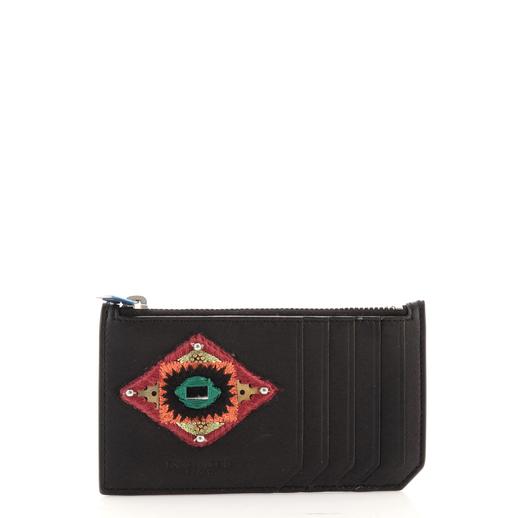 Fragment Zip Card Holder Leather with Appliqué
