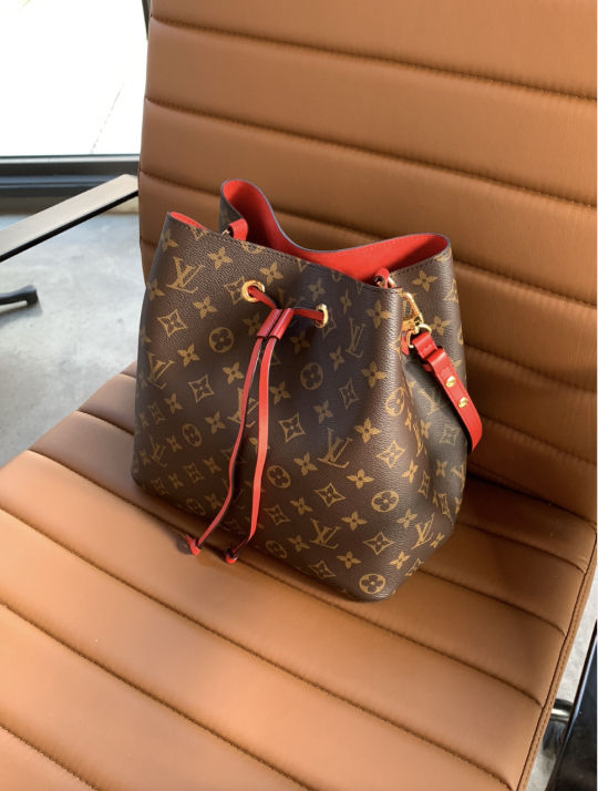 Louis Vuitton Brown Monogram Red Neonoe Bucket Bag Shoulder Tote