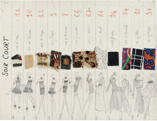 Sketches and swatches from Saint Laurent’s spring/summer 1967 Africa collection