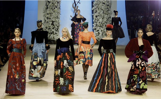 Looks inspired by Matisse and Picasso shown during Yves Saint Laurent’s final show in 2002.