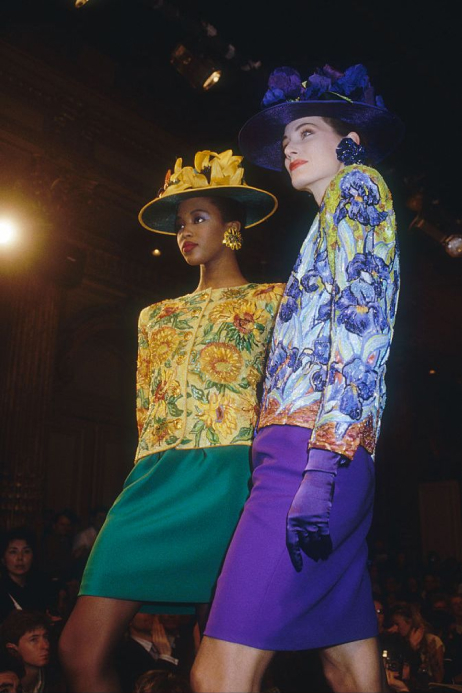 Yves Saint Laurent’s 1988 couture collection featured flower motifs by Vincent Van Gogh. 