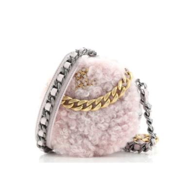 Chanel 19 Round Clutch with Chain Quilted Shearling