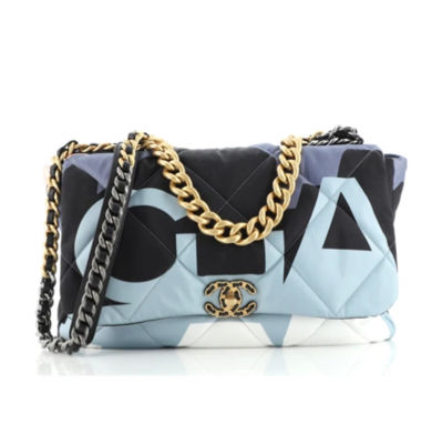 Chanel 2020 Blue/White/Black Nylon Maxi Scarf Chanel 19 Flap Bag