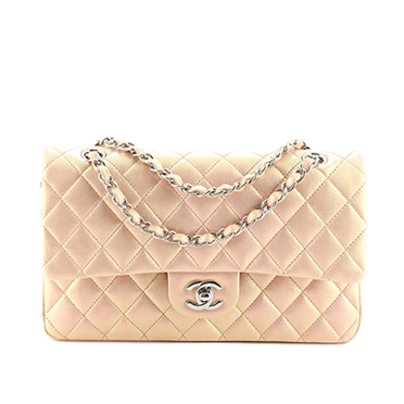 Chanel Medium Classic Double Flap Bag Pink Iridescent Lambskin Light Gold  Hardware