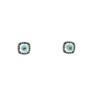 David Yurman Chatelaine Bezel Stud Earrings Sterling Silver with Blue Topaz and Diamonds 9mm