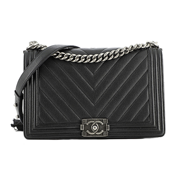 Boy chanel flap bag with handle, Grained shiny calfskin & gold-tone metal,  black — Fashion