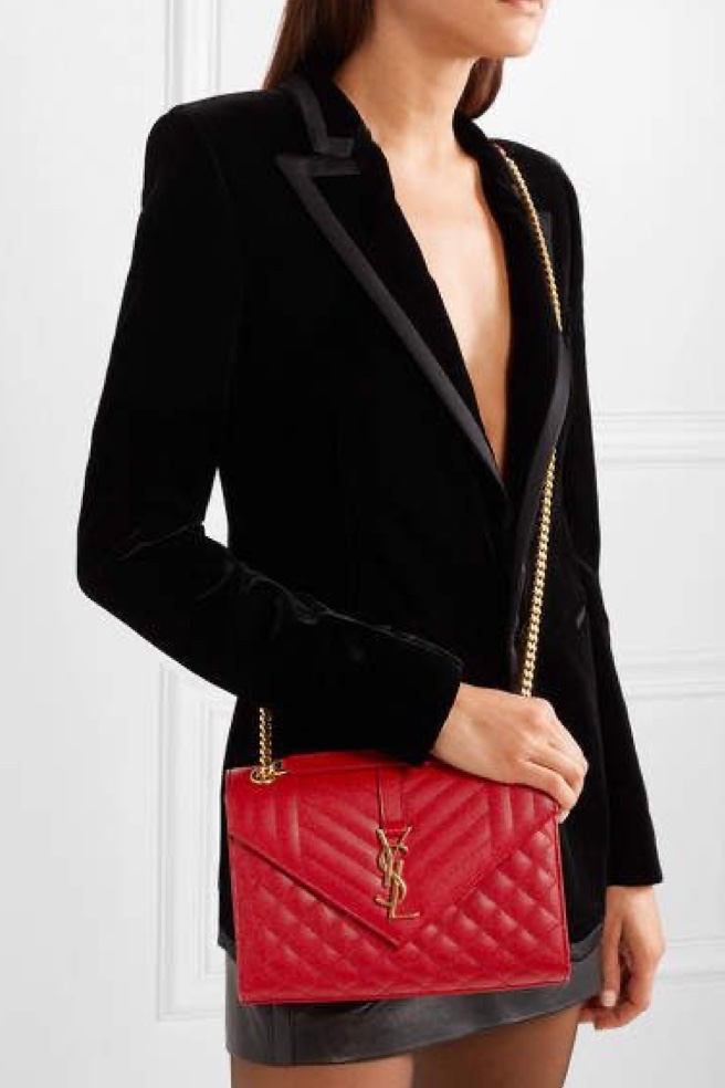 Yves Saint Laurent Red Chevron Quilted Leather Large Envelope Bag