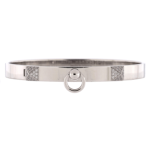 Product image of an Hermès Collier de Chien Bracelet 18K White Gold with Pave Diamond Studs PM 