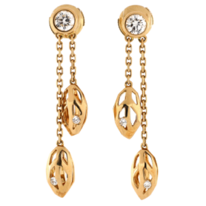 Product image of a Cartier Caresse d'Orchidées Leaf Motif Drop Earrings 18K Yellow Gold with Diamonds 