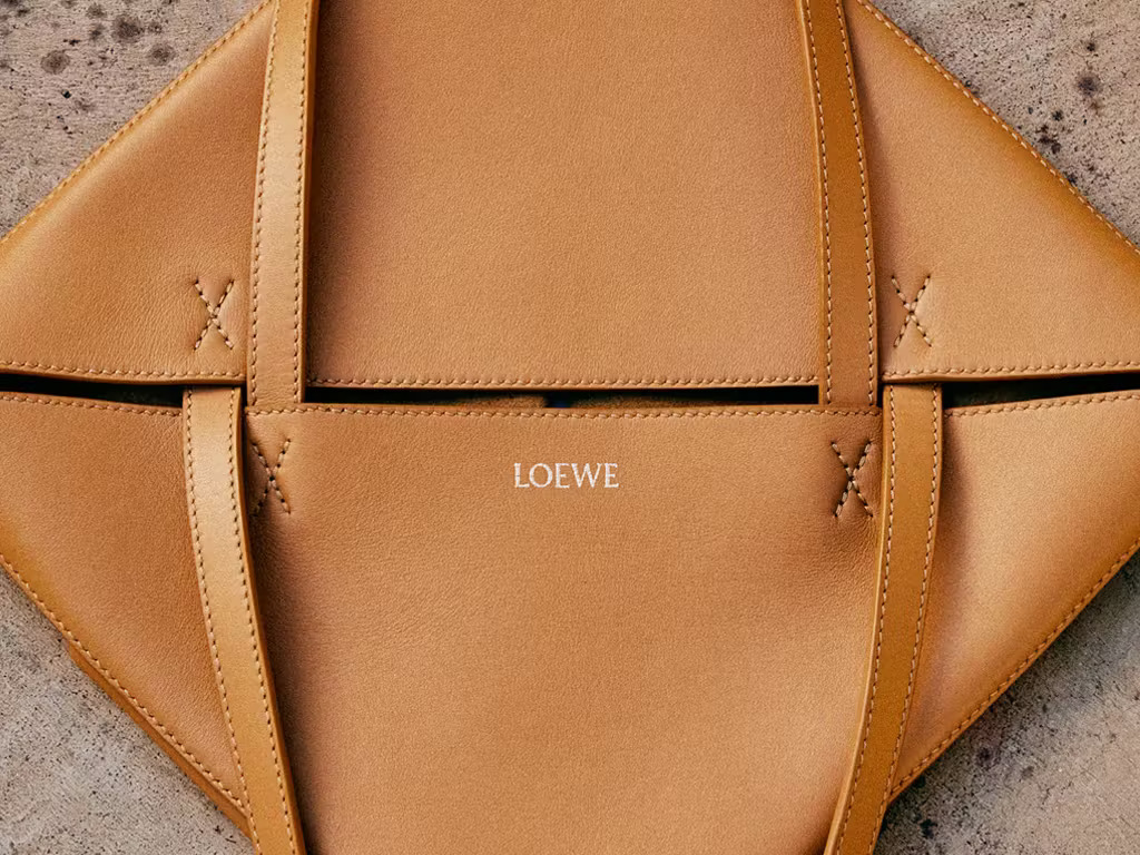 Tan Puzzle Fold mini leather tote bag, LOEWE